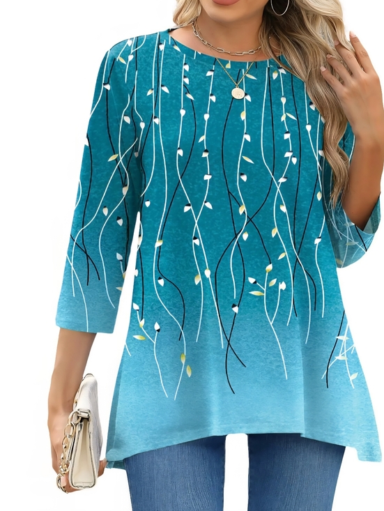 Tops - Teal Floral Vine 3/4-Sleeve Women's Top- Plus Sizes
